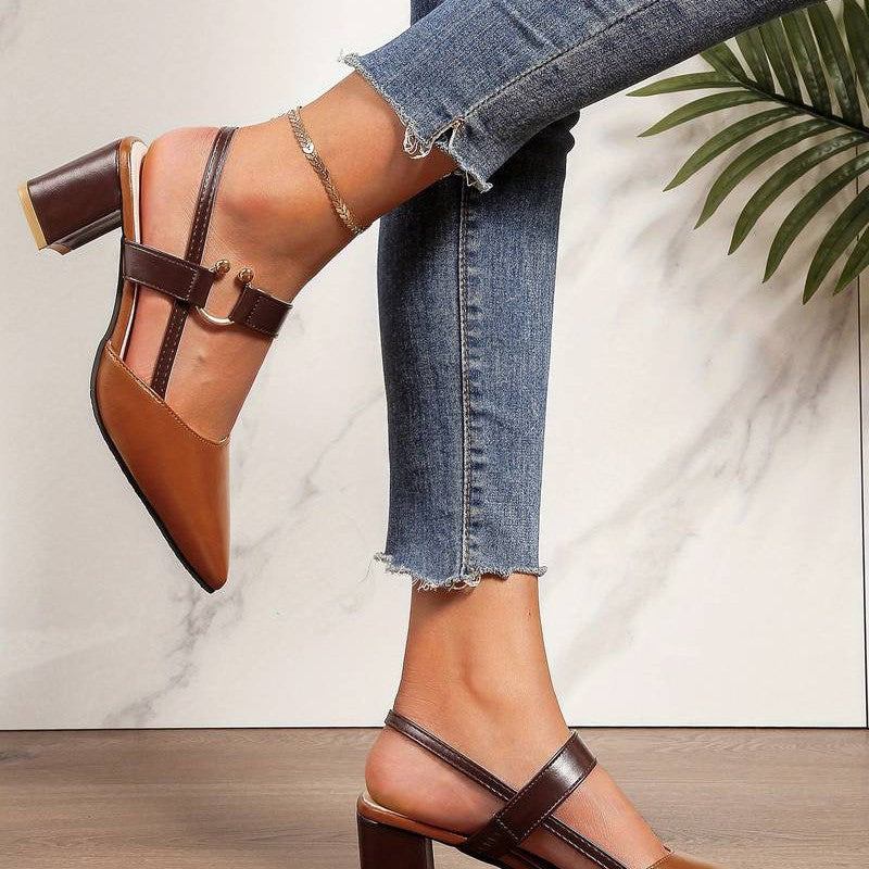 Stylish women's orthopedic block heels, pointed toe slingback for comfort and elegant fashion.