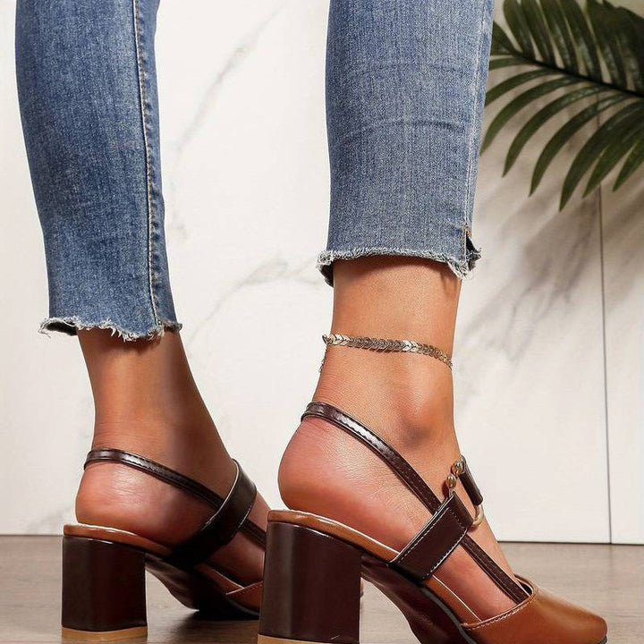 Professional women's orthopedic block heels, pointed toe, comfortable for long workdays.