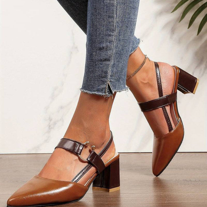 Olivera women's orthopedic block heels, pointed toe, slingback, mid-heel for comfort and elegance.