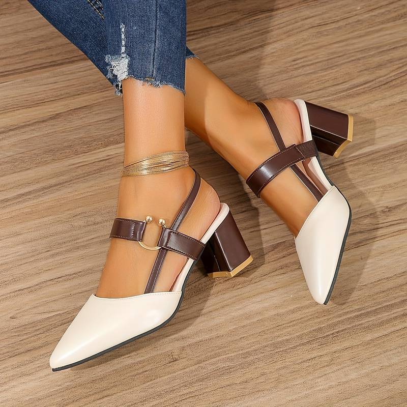 Premium comfort women's orthopedic block heels, pointed toe slingback, ideal for all-day elegance.