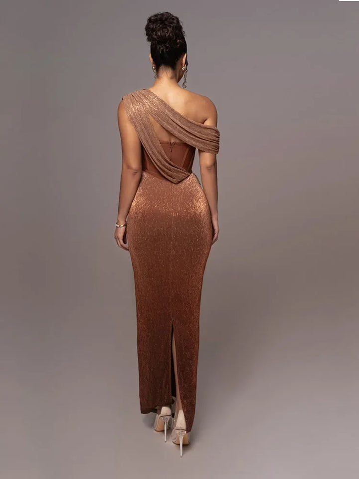 Shimmering one-shoulder cocktail dress for women, perfect for special occasions
