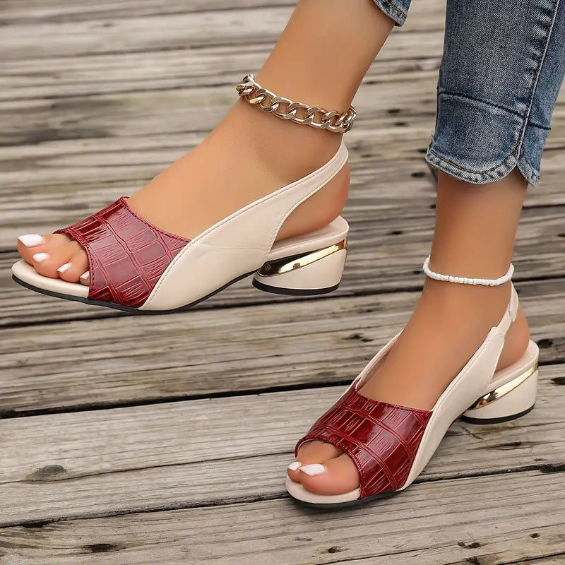 Elegant women's open toe slingback sandals with a block heel, perfect for dressy occasions.