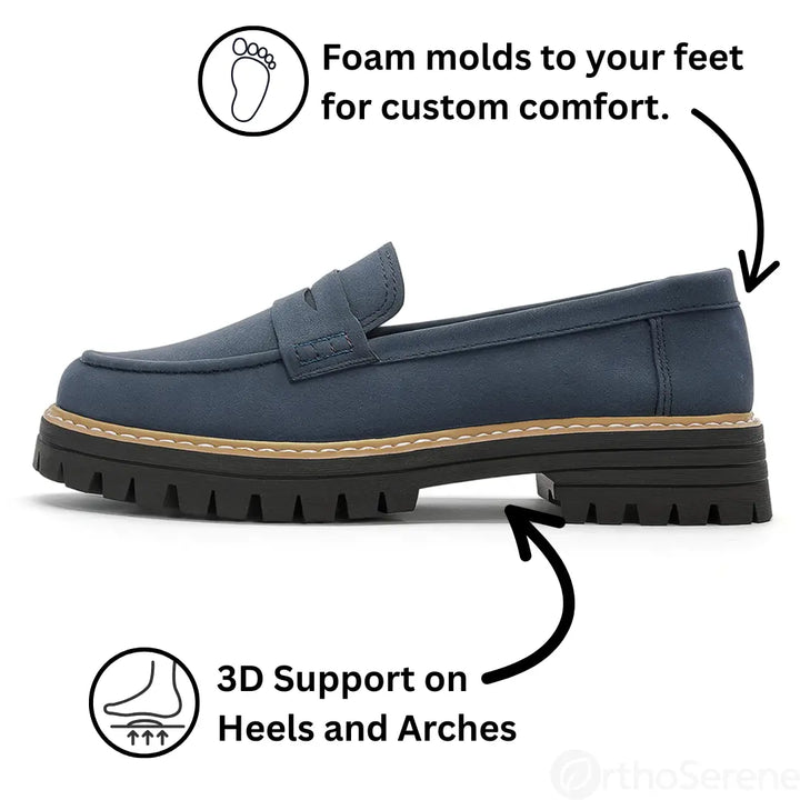 Supportive women's walking loafers, designed with a wide toe box for all-day comfort.