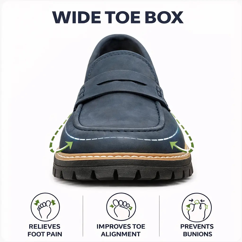 Casual navy orthopaedic loafers for women, perfect for everyday style & foot health.