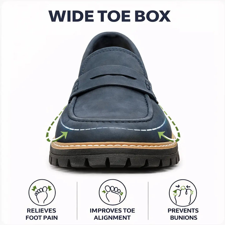 Casual navy orthopaedic loafers for women, perfect for everyday style & foot health.