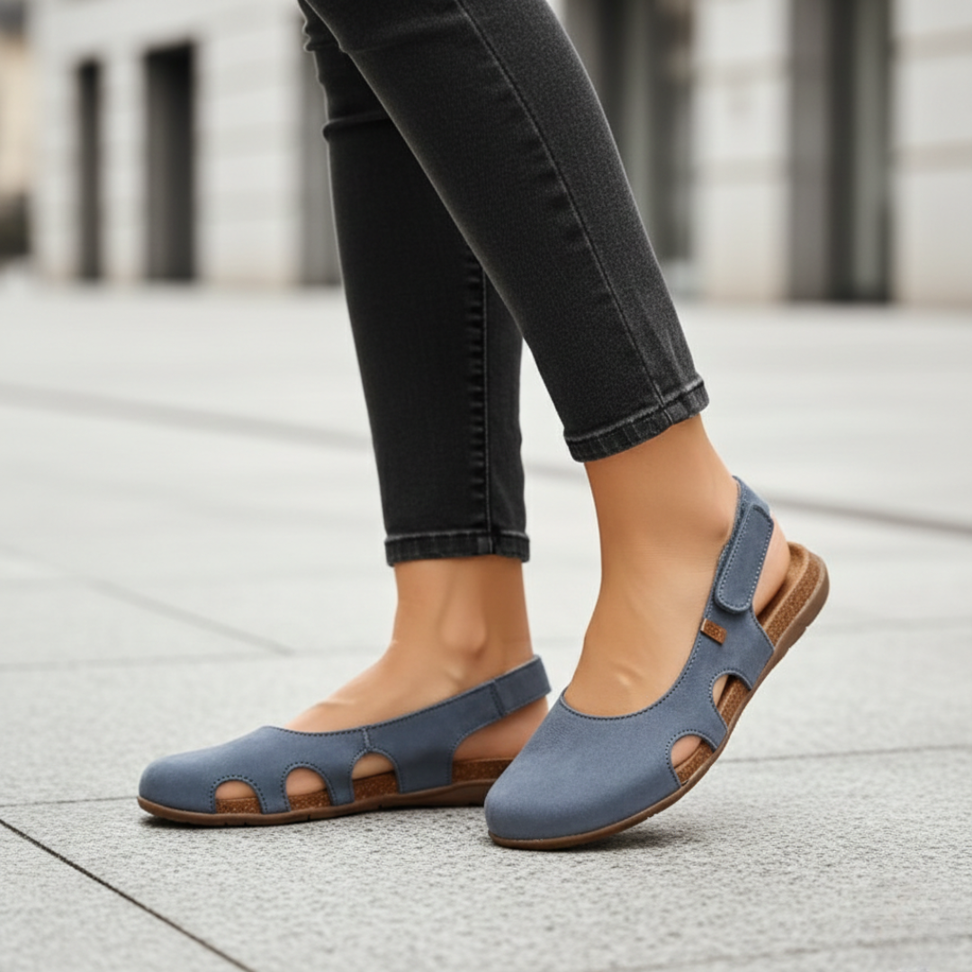 Adjustable women's orthopedic closed-toe slingback sandals for custom fit and all-day casual comfort.