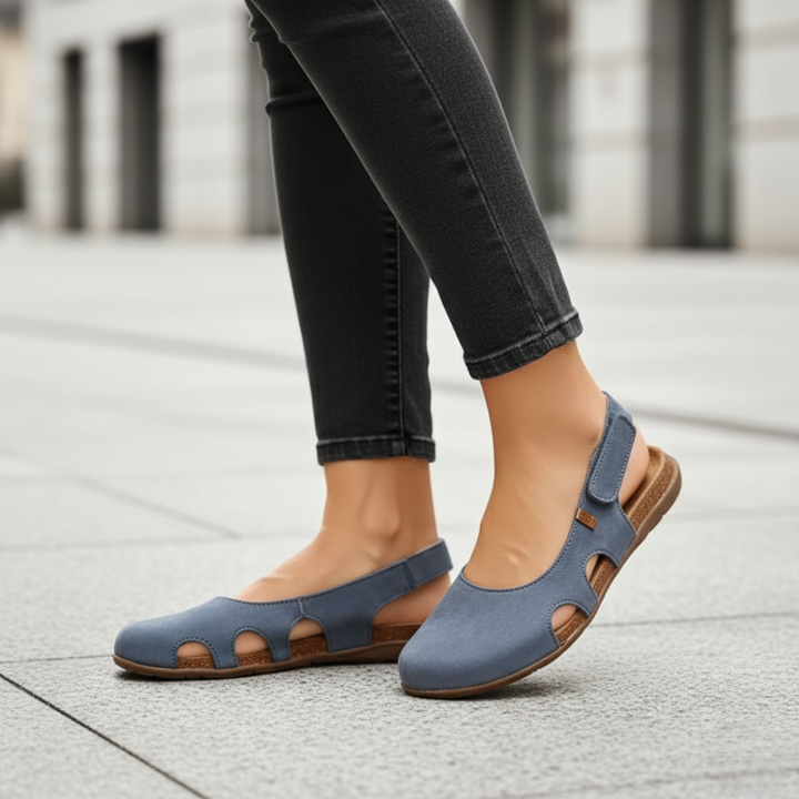 Adjustable women's orthopedic closed-toe slingback sandals for custom fit and all-day casual comfort.