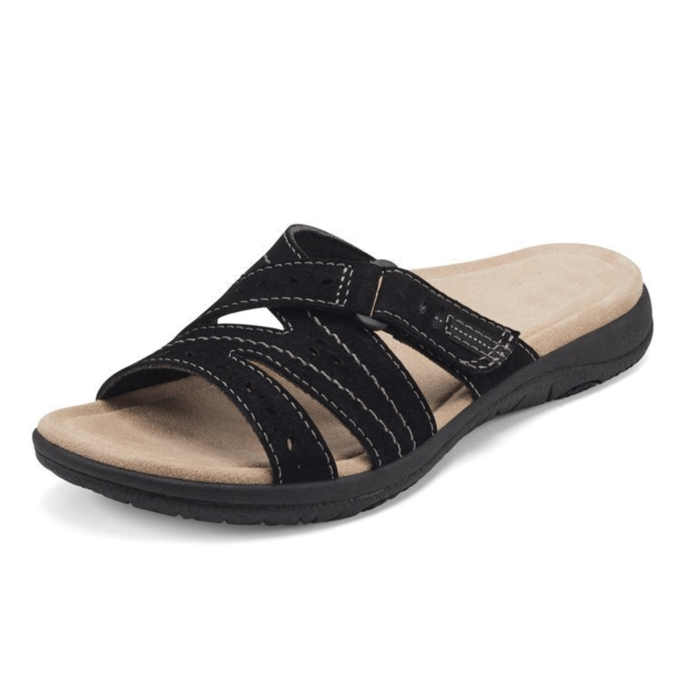 Brown women's orthopedic wide toe box sandals, ideal for arch support & comfort, relieving foot pain.