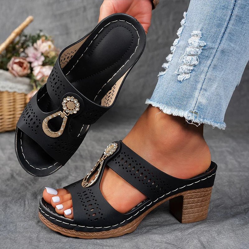 Women's orthopedic heeled sandals offering all-day comfort & arch support for elegant summer style.