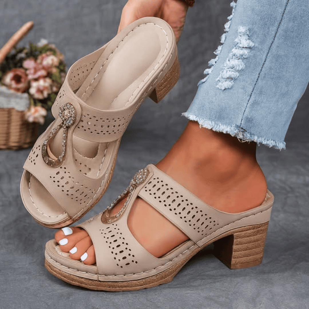 Women's orthopedic heeled sandals promoting foot health & comfort, a stylish choice for breathable summer footwear.