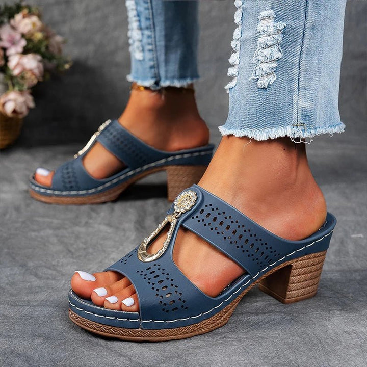 Breathable heeled orthopedic sandals for women, designed for all-day comfort & stylish summer footwear.