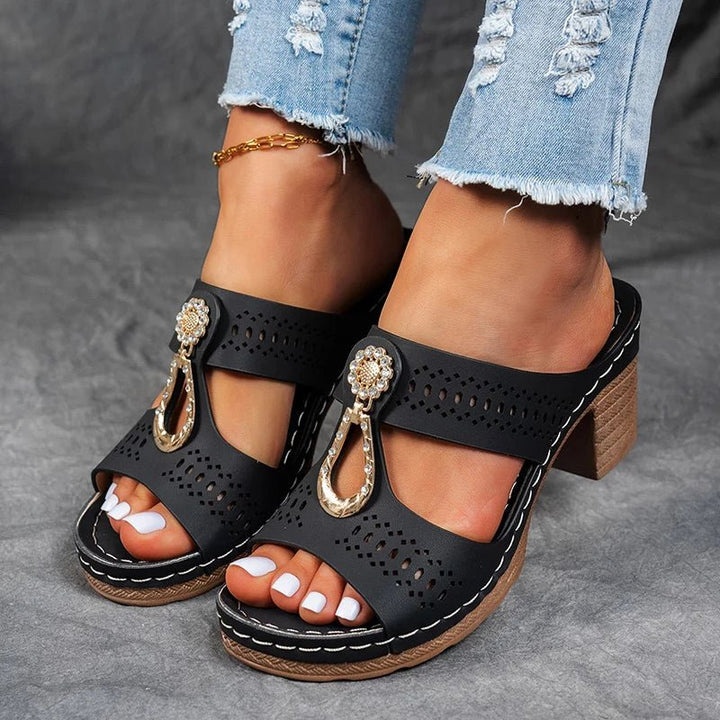 Fashionable women's heeled sandals combining orthopedic comfort with elegant style for summer and casual wear.