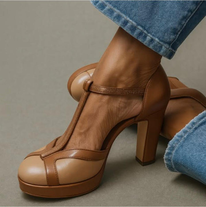 Women's orthopedic heeled sandals with ankle strap, open toe, arch support for comfortable walking.