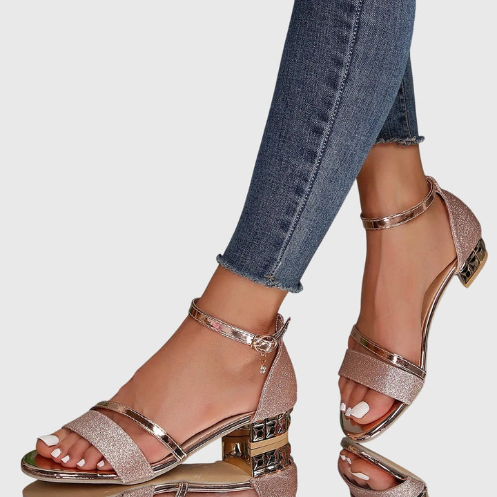 Dressy women's heeled orthopedic sandals featuring ergonomic design, arch support & adjustable fit.