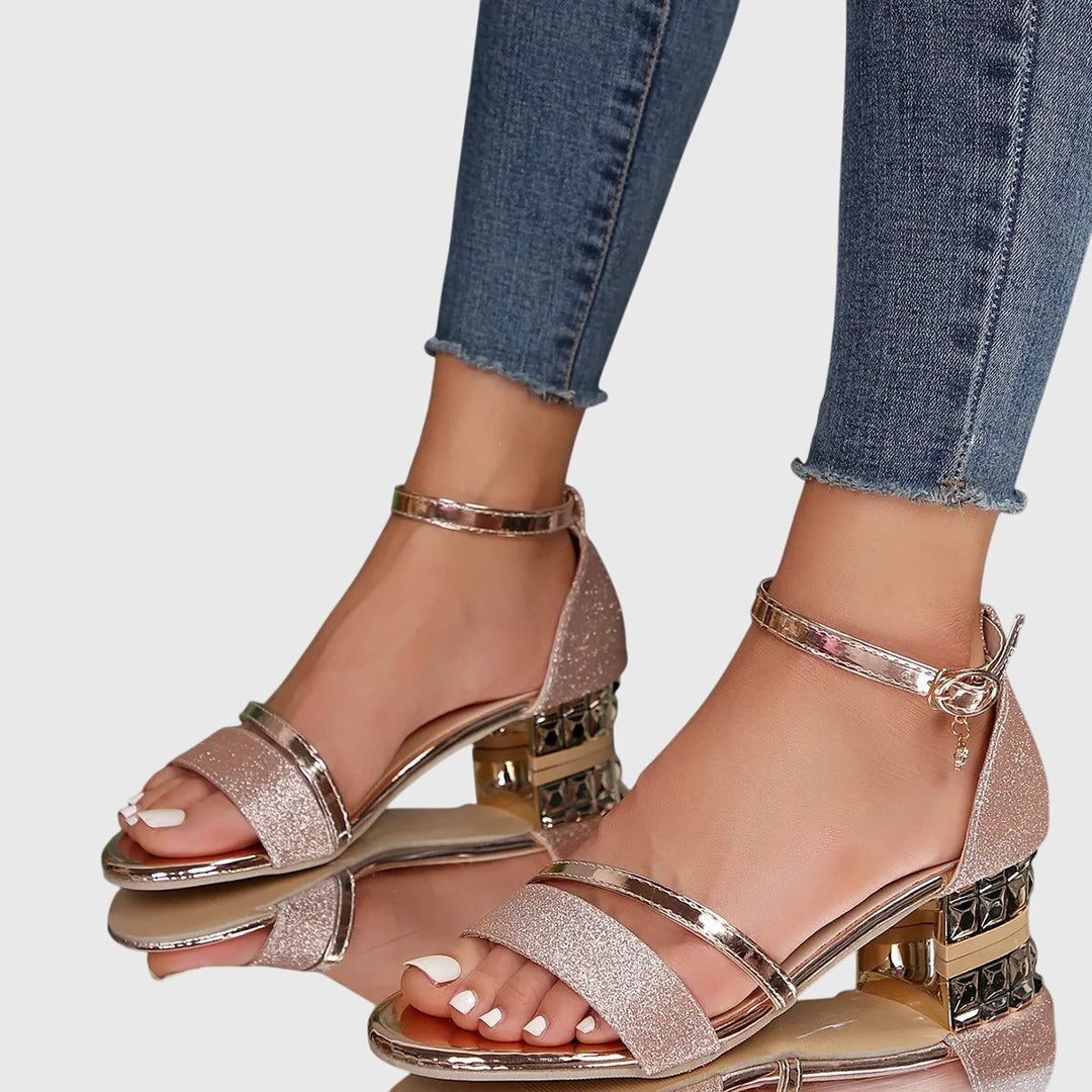 Stylish orthopedic heeled sandals for women with adjustable straps, providing comfort & pain relief.
