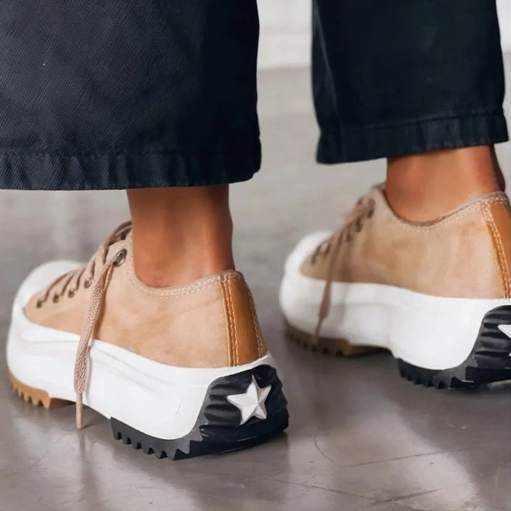 Comfortable women's orthopedic platform sneakers with arch support. Perfect lace-up shoes for everyday casual wear.