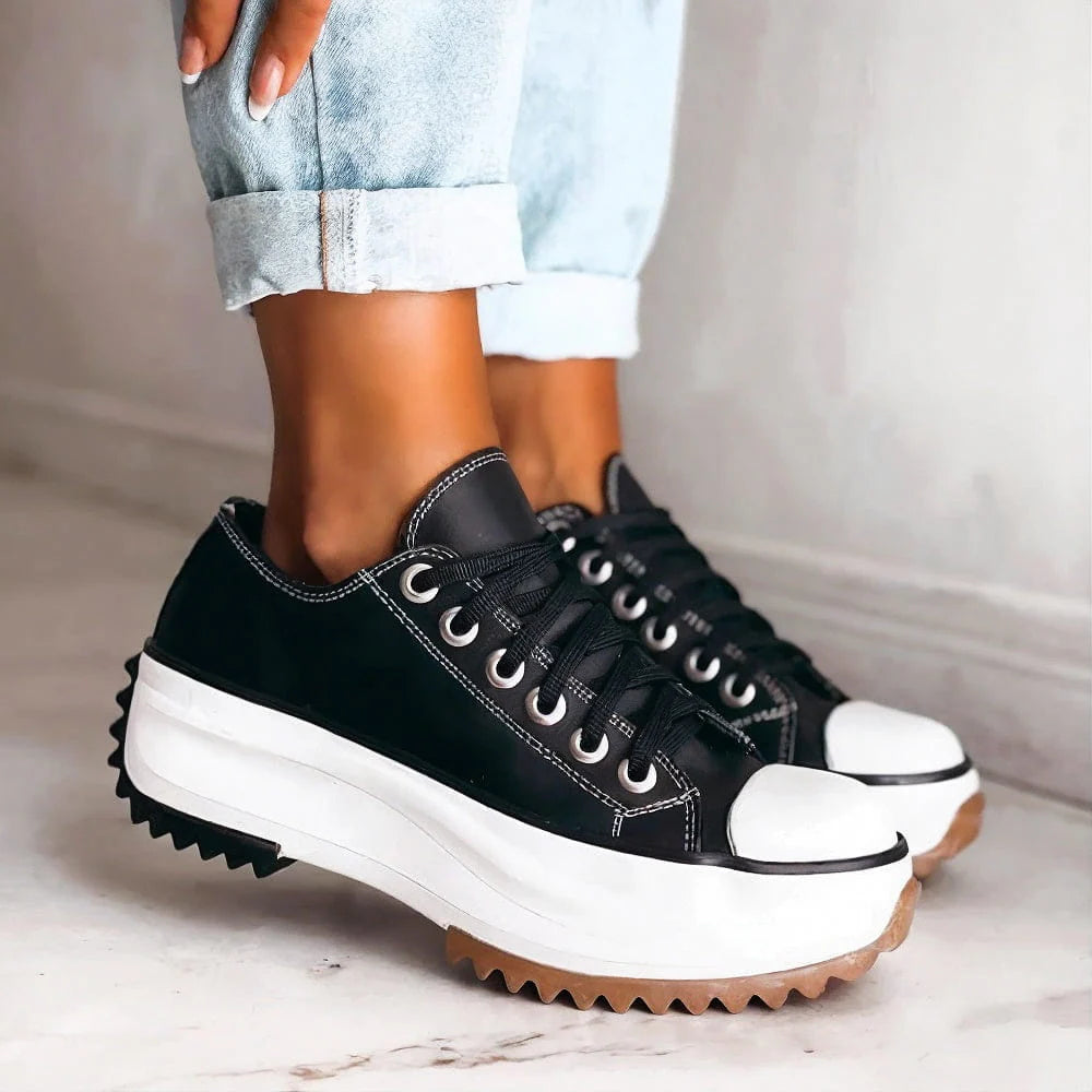 Modern women's orthopedic lace-up platform sneakers. Great walking shoes offering arch support & all-day comfort.