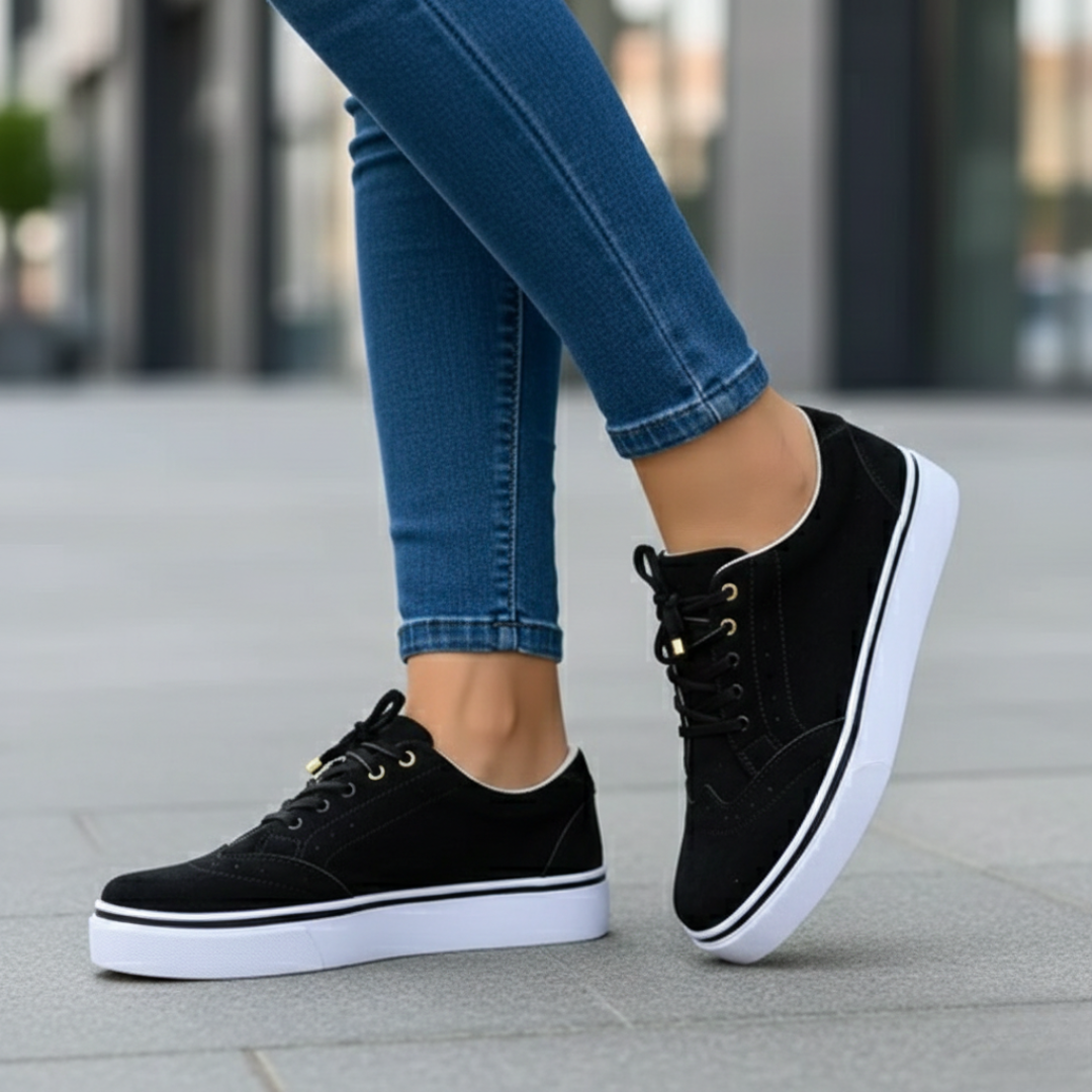 Stylish lace-up low-top women's sneakers offering orthopedic comfort & support for daily activities.