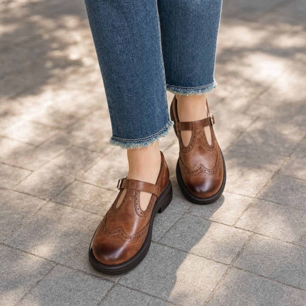Stylish women's Mary Jane strap shoes with orthopedic arch support for comfortable all-day wear.