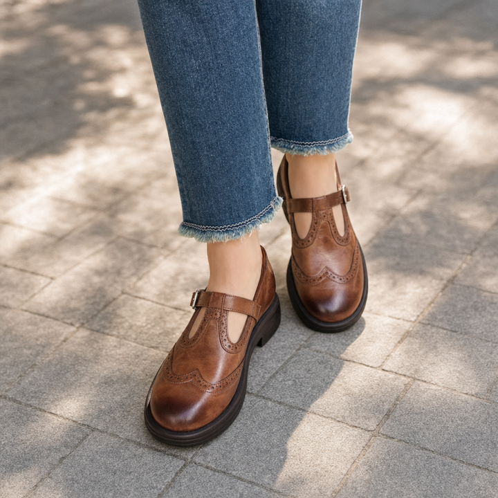 Stylish women's Mary Jane strap shoes with orthopedic arch support for comfortable all-day wear.