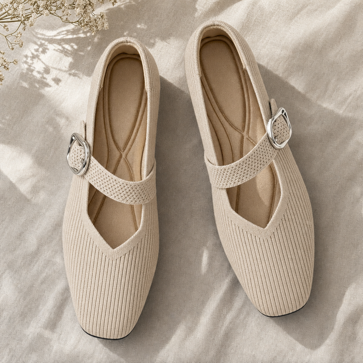 Comfortable women's everyday flats, breathable Mary Jane style with supportive orthopedic features & square toe.