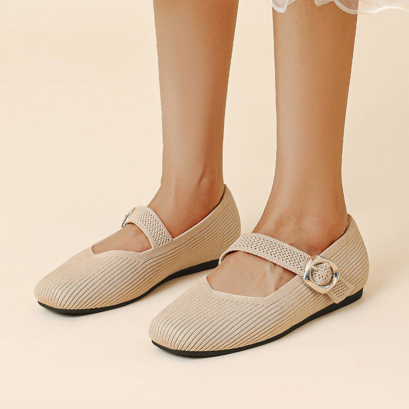 Supportive women's Mary Jane flats, orthopedic comfort, elegant square toe, perfect for everyday wear.