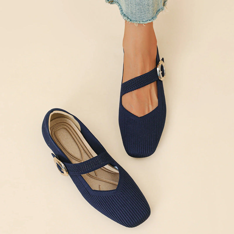 Women's square toe Mary Jane flats, designed for orthopedic comfort, stylish and suitable for all-day wear.