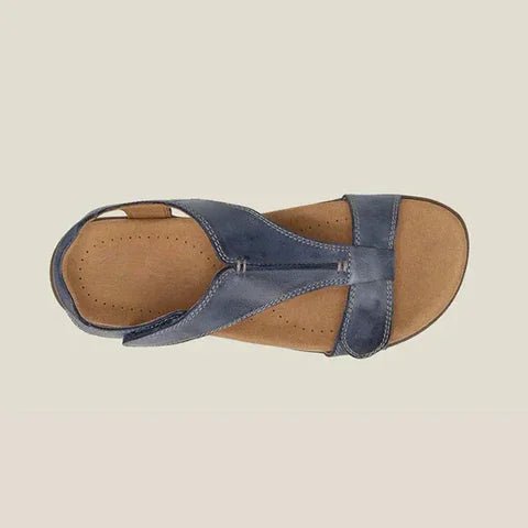 Women's cushioned open-toe orthopedic walking sandals with adjustable straps for all-day comfort & support.