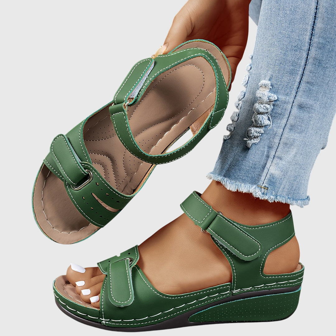 Supportive ergonomic women's platform sandals for walking, summer casual style.