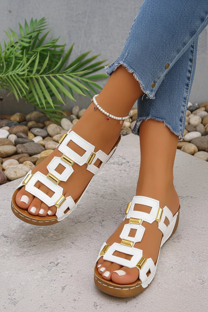 Orthopedic wedge slide sandals for women, offering excellent foot support and all-day comfort.