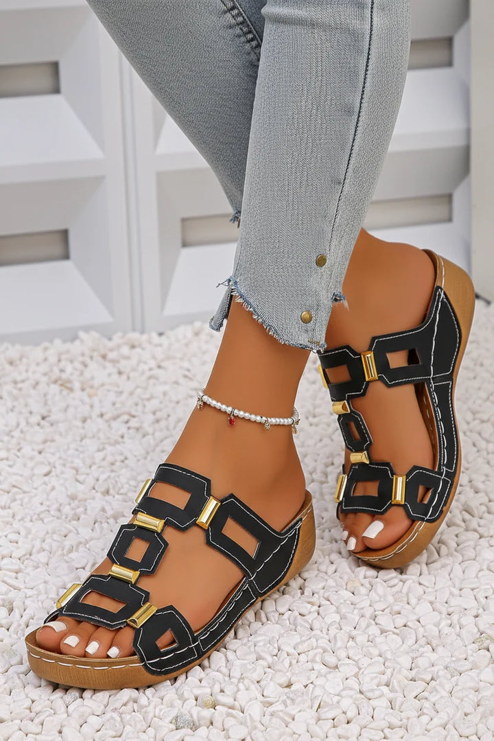 Women's Roman style wedge sandals with open toe design, ideal for comfortable vacation footwear.