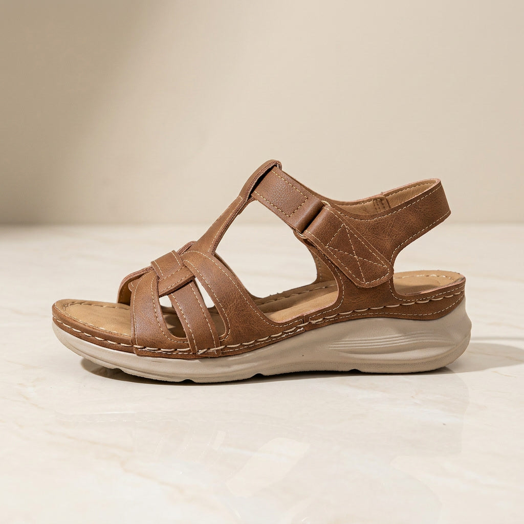 Supportive women's walking sandals, orthopedic design with adjustable straps for comfort.