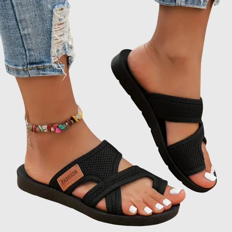 Women's orthopedic sandals with arch support, elastic fit for all-day comfort & foot pain relief.