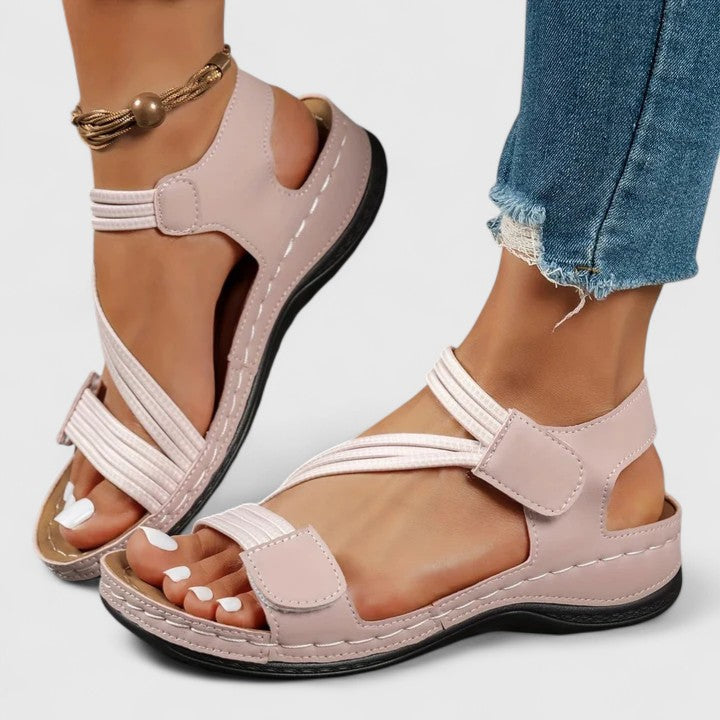 Top view of women's comfortable orthopedic sandals, ideal for plantar fasciitis & daily wear.