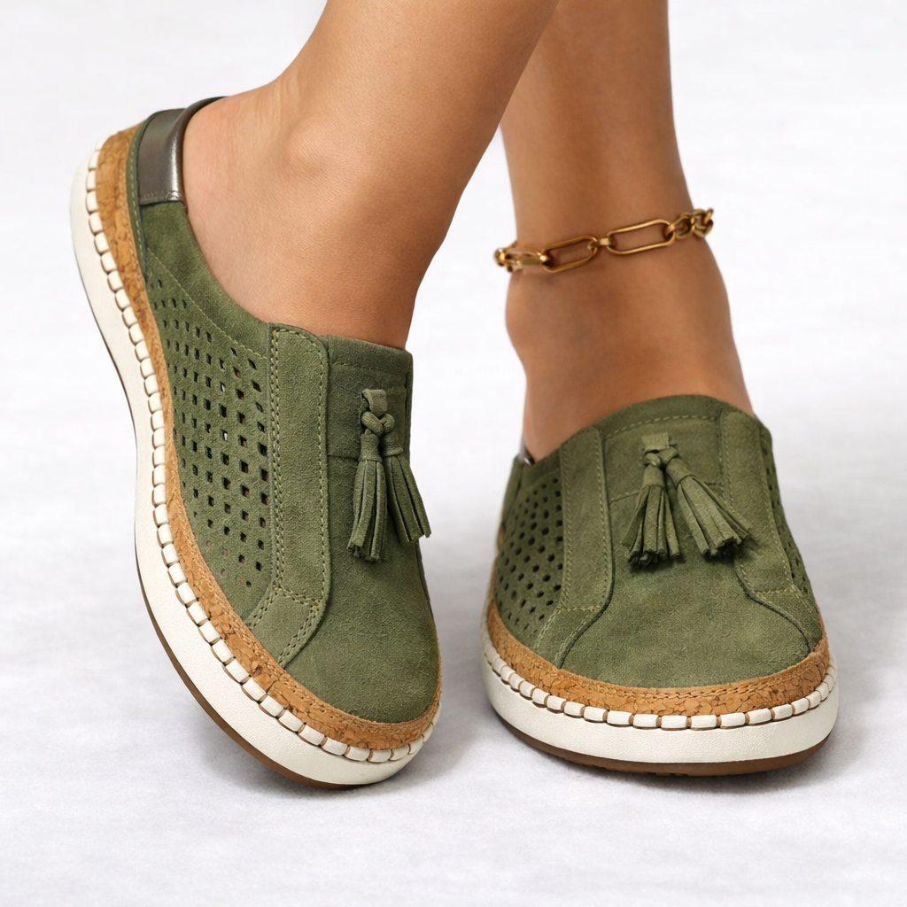Women's orthopedic slip-on comfort shoes with arch support for daily walking. Breathable & lightweight.