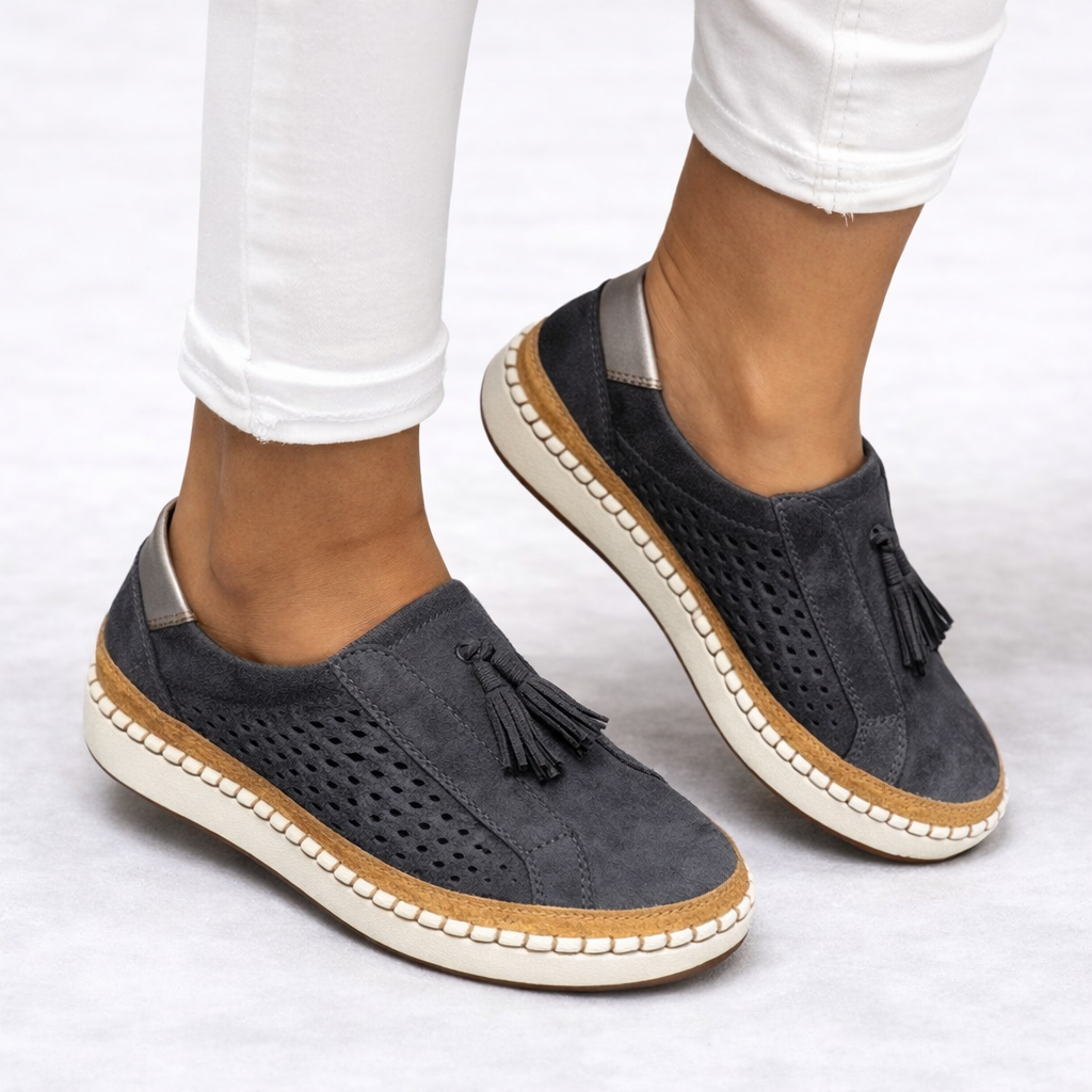 Comfortable women's slip-on orthopedic shoes, easy wear for daily support & walking, cushioned arch.