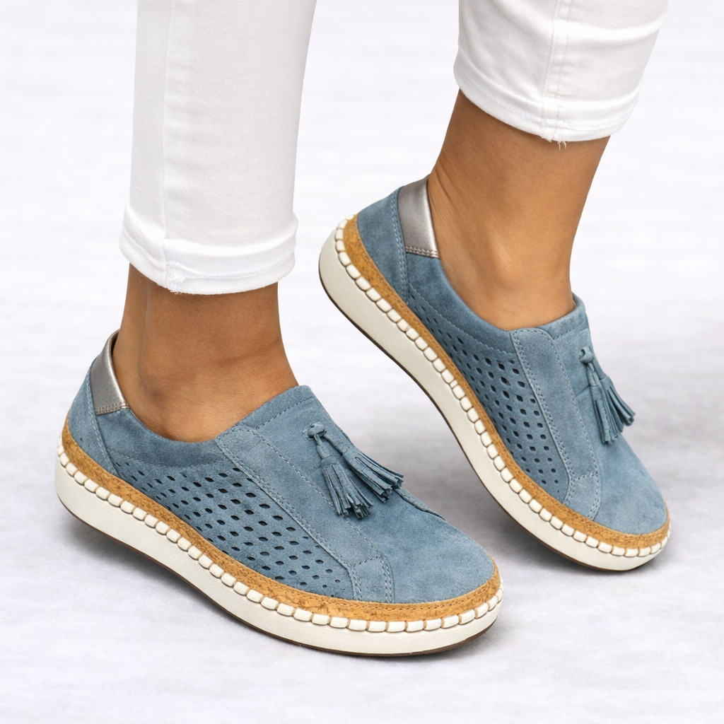 Women's orthopedic walking shoes, slip-on design for daily foot support, arch support & comfort.