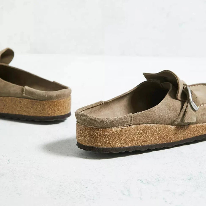 Soft, comfortable women's orthopedic slip-on mules, ideal for everyday casual wear & foot health. Backless design.