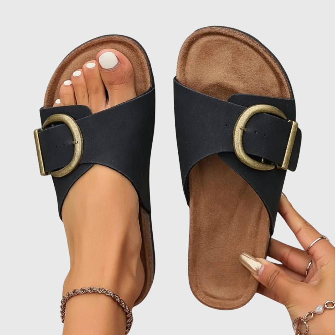 Women's orthopedic slip-on sandals with arch support for all-day comfort. Ideal for summer, walking, and travel.
