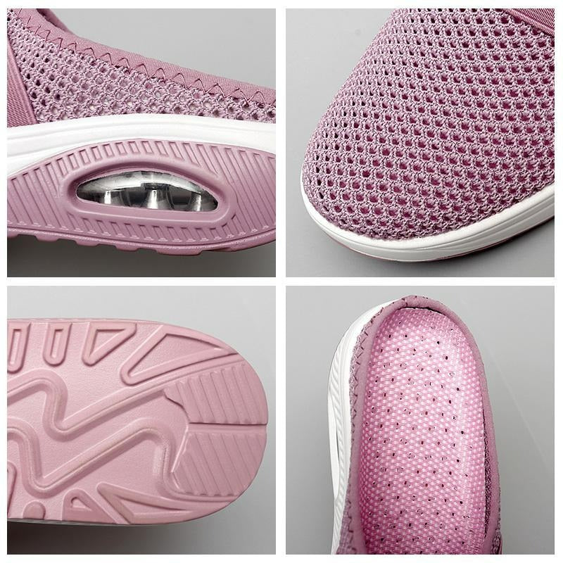 Comfortable women's slip-on walking shoe, side view, ergonomic design & cushioned sole.