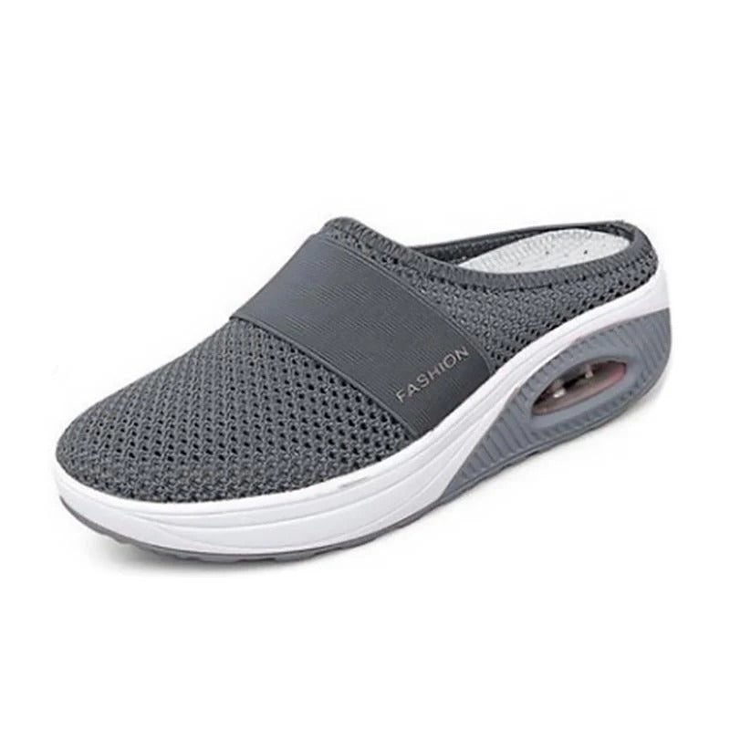 Internal view highlighting arch support in women's comfortable slip-on orthopedic shoes.