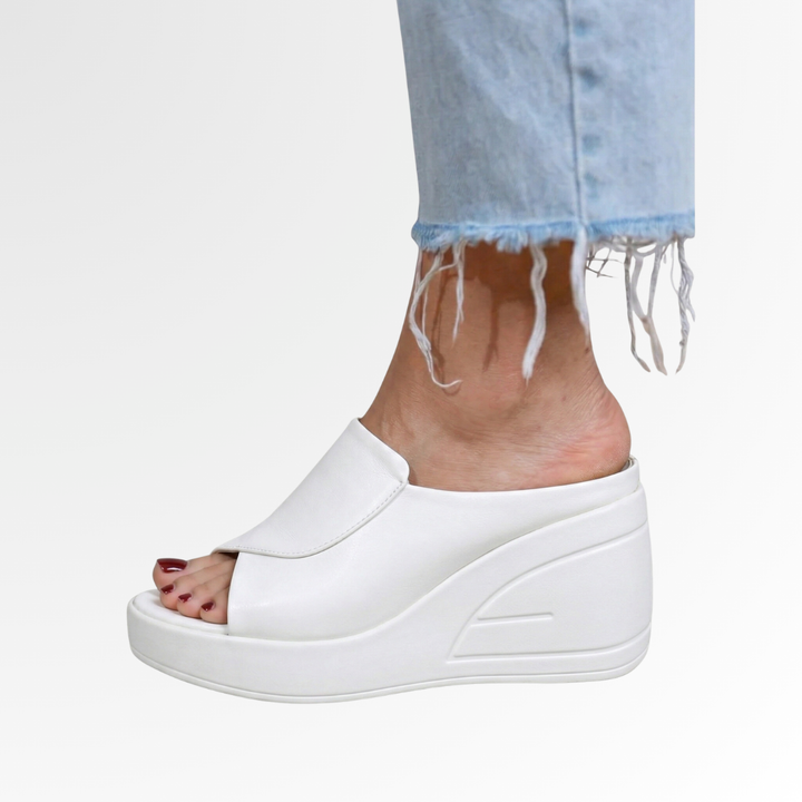Comfortable orthopedic wedge sandals for women. Slip-on design provides foot health support & elegant casual summer style.