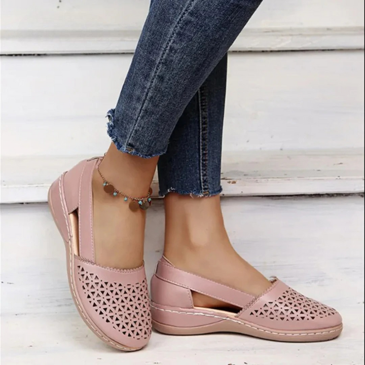 Women's orthopedic summer slip-on comfort flats. Breathable cutout design ensures all-day foot health & casual style.