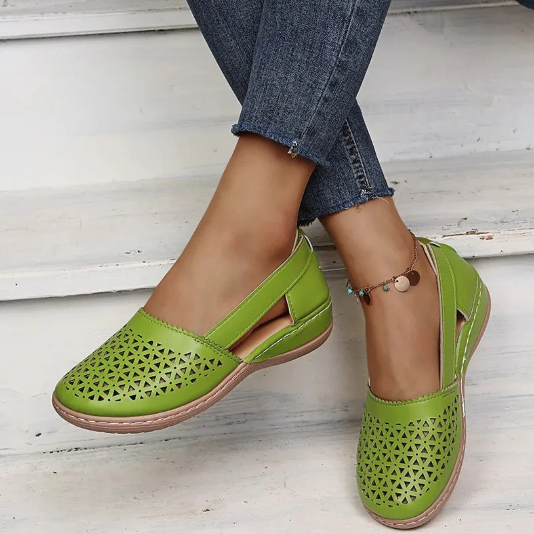 Breathable slip-on orthopedic women's casual shoes. Features a unique cutout design for ultimate summer comfort and foot health.