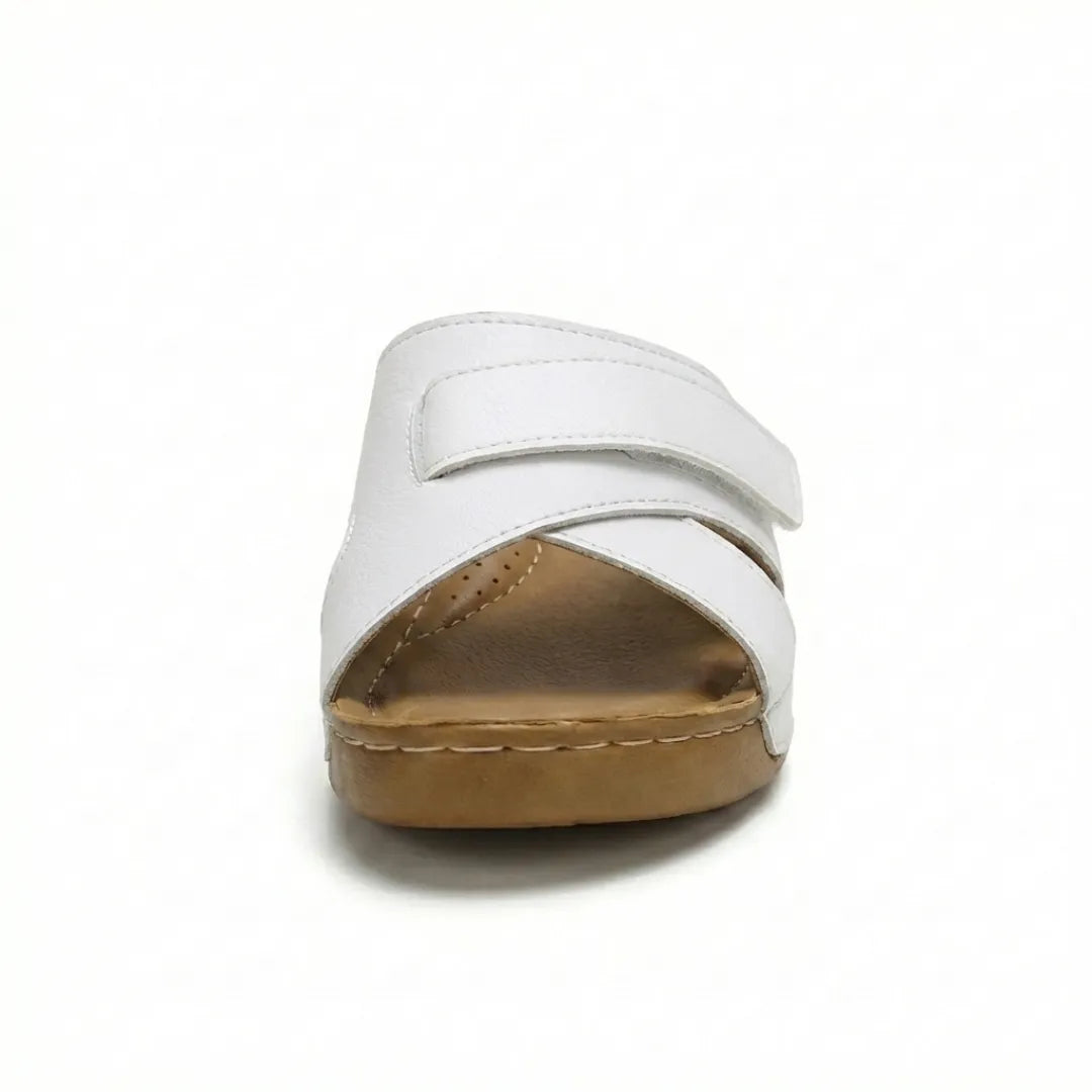 Women's orthopedic sandals, wedge heel, with adjustable strap & cushioned support.