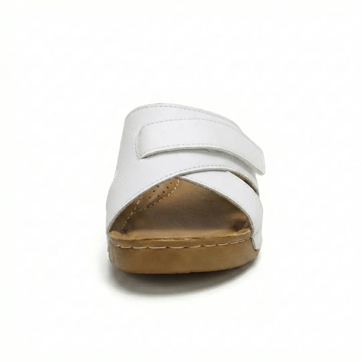 Women's orthopedic sandals, wedge heel, with adjustable strap & cushioned support.