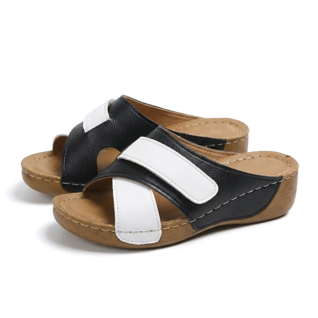Women's summer wedge sandals with ergonomic design, featuring arch and foot support.