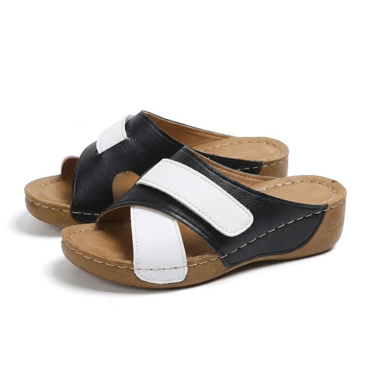Women's summer wedge sandals with ergonomic design, featuring arch and foot support.