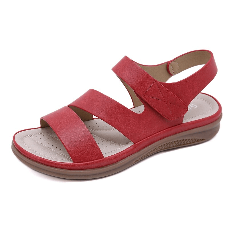 Beige women's orthopedic wedge sandals, casual summer footwear with arch support.