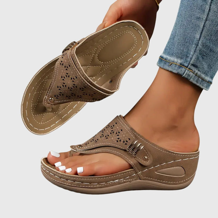 Women's orthopedic wedge slip-on sandals with arch support for comfortable summer walking & casual wear.